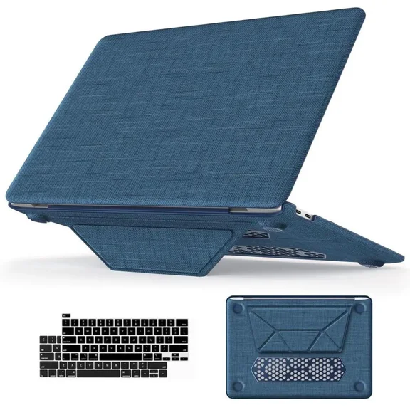 Compatible for MacBook Pro 13 inch Case M2 2024 2023 2022-2016 M1 A2338 A2289 A2251 A2159 A1989 A1706 A1708 - Fabric Textured Hard Shell Case with Foldable Kickstand & Keyboard Covers
