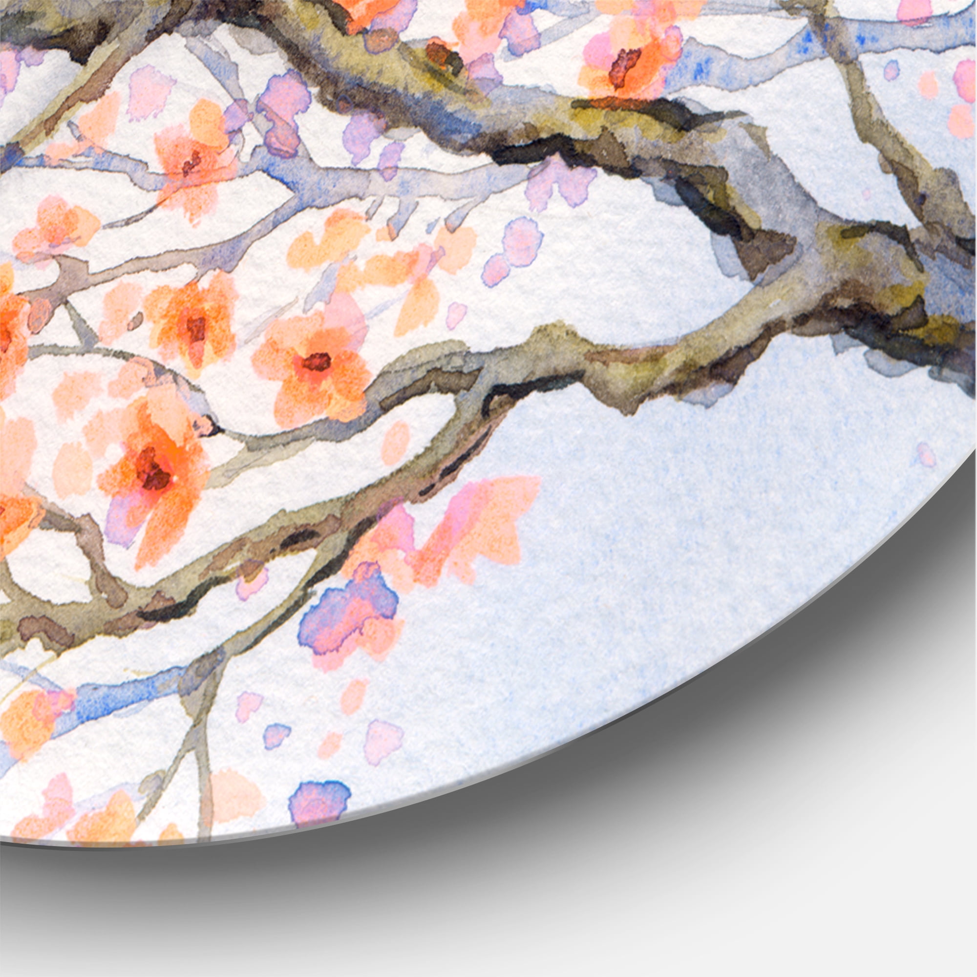 Designart 'Beautiful Blue Bird Sitting On Flowering Branch I' Traditional Circle Metal Wall Art 29x29 - Disc of 29