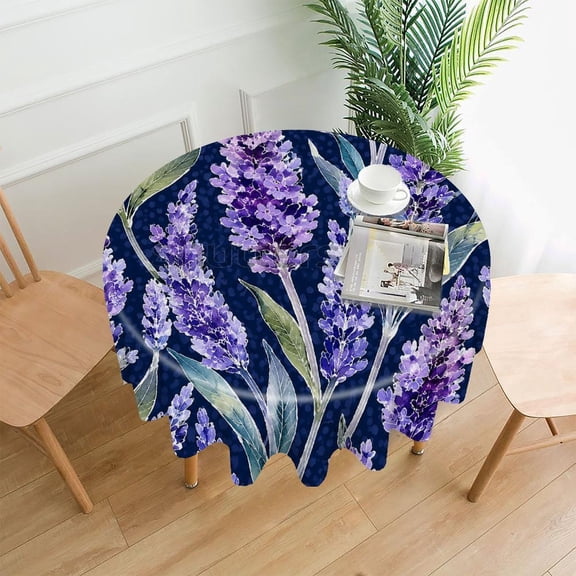 RKSupls 60 Inch Round Tablecloth, Lavender Purple Pattern Premium Polyester Straight Edge Wrinkle Resistant Washable Table Cover for Party Home Dining Decor