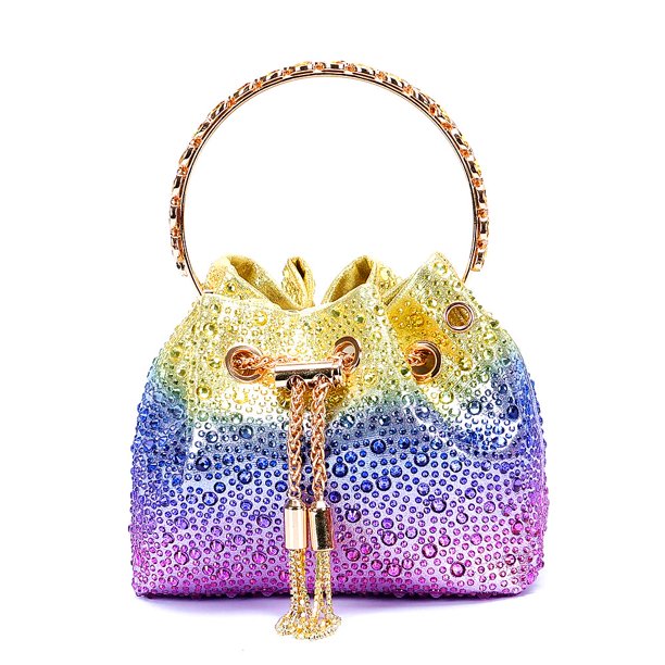 Bolso de diamantes de imitación portátil para mujer, diseño italiano de lujo, bolso de cubo de un hombro, cristal brillante adecuado para fiestas, bodas, bailes, bares, ocio Fivean unisex