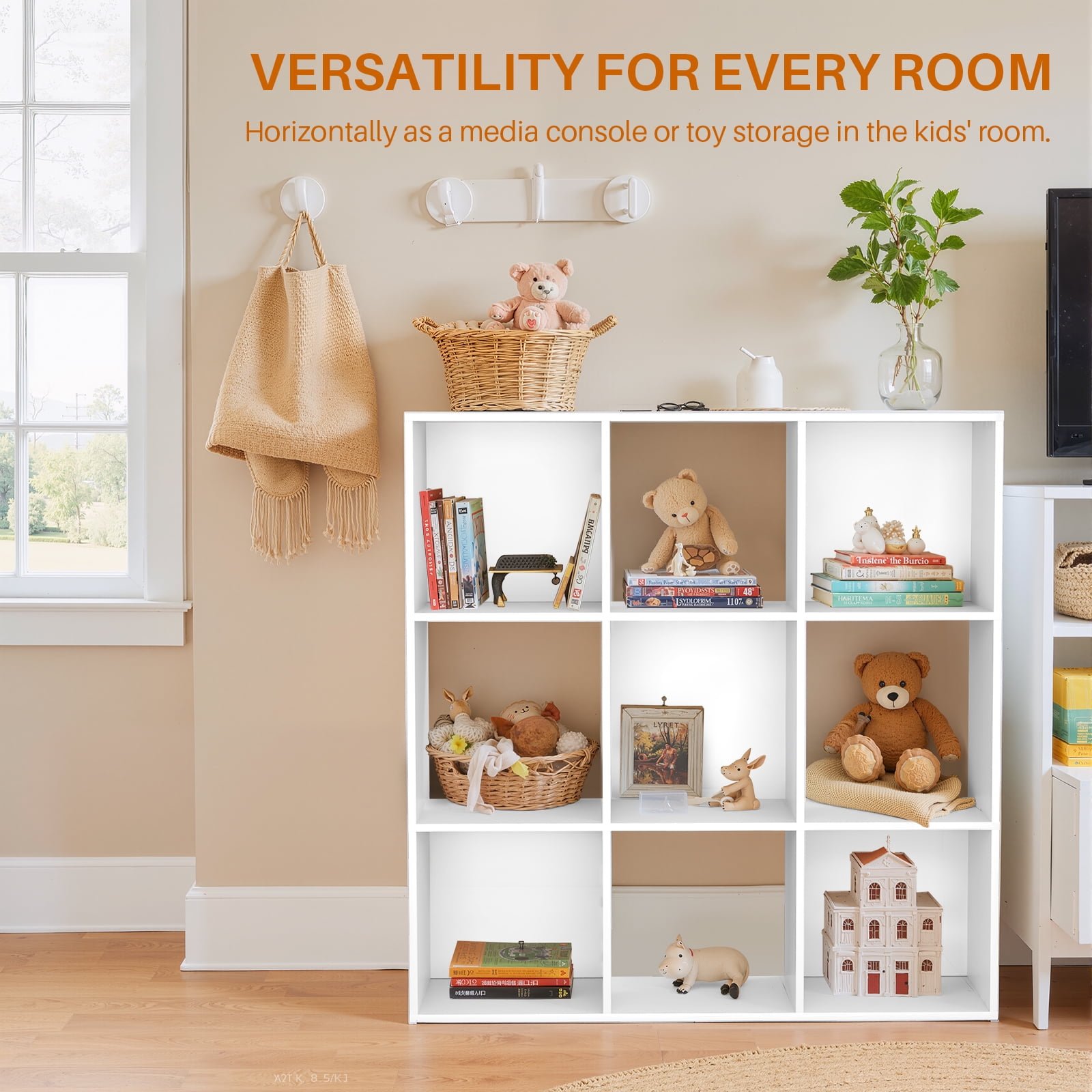 Atilioo 9 Cube Storage Organizer, Open Bookcase, Space-Saving Display Shelf with Removable Back Panels, Easy Assembly, White