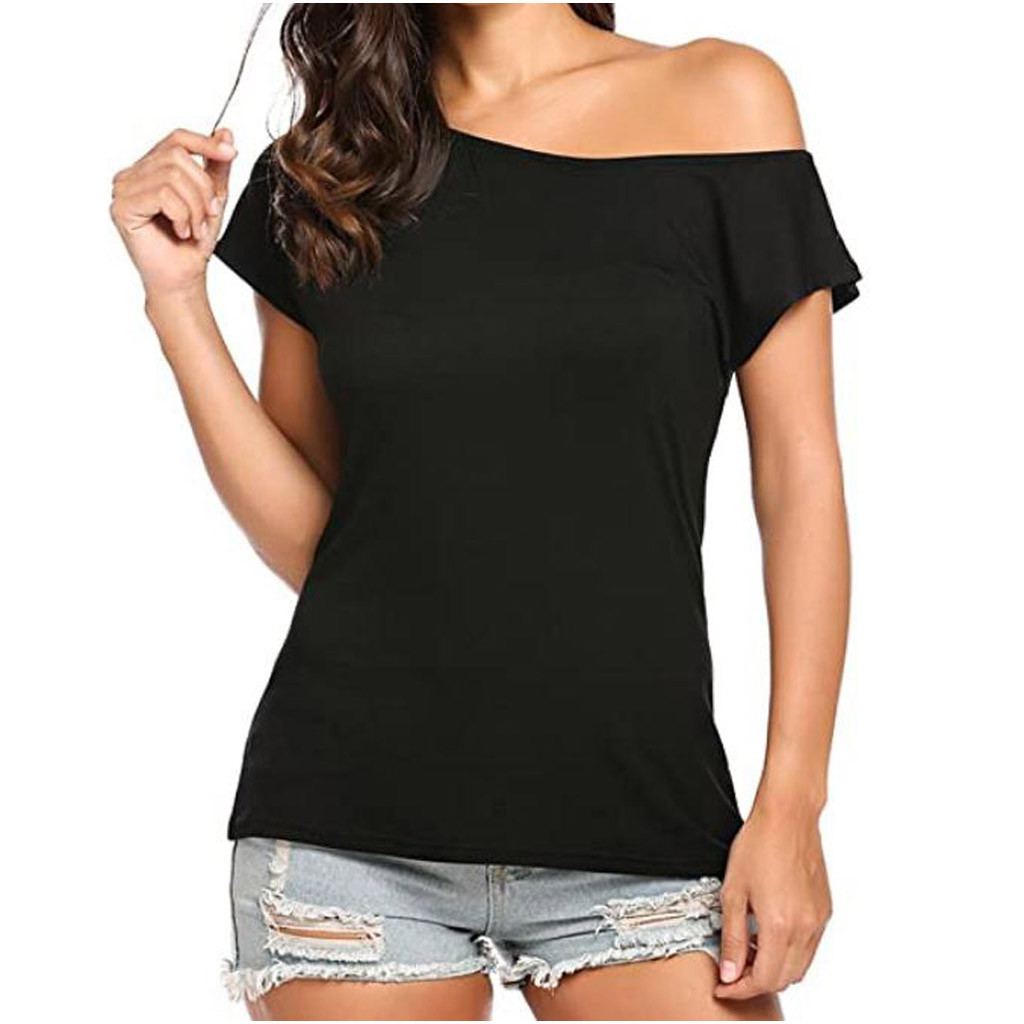 Dtydtpe Off The Shoulder Tops for Women Women s Casual Off Shoulder Tops Short Sleeve T Shirts Loose Summer Blouse Shirt Womens Tops Black