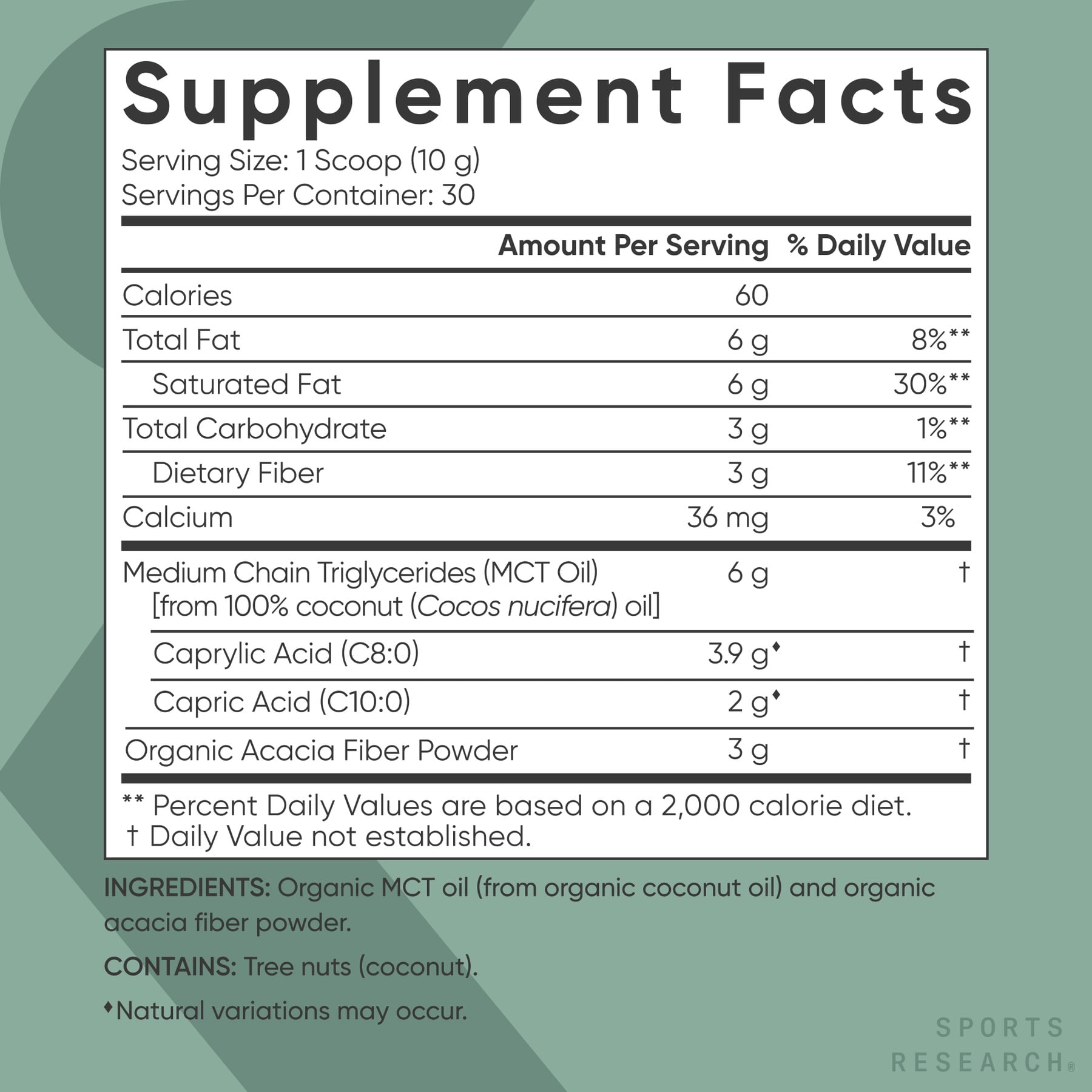 Sports Research® Unflavored Organic MCT Oil Powder Keto & Vegan MCTs C8 C10 Non-GMO & Gluten Free (30 servings) - 10.6oz