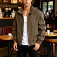 thumbnail image 3 of Men's Bomber Jacket Vintage Matte Textured Elastic Cuffs Zip Up Jacket Casual Loose Stand Collar Outer Coat With Pockets Fashion Commute Bomber Jacket, 3 of 9