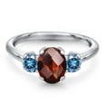 thumbnail image 3 of Gem Stone King 925 Sterling Silver Ring Oval/Checkerboard Red Garnet and Vivid Persian Blue Moissanite (1.99 Cttw, Size 7), 3 of 6