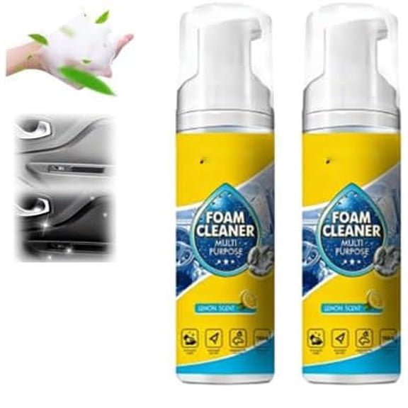 Foam Car Interior Cleaner, Rinse-Free All-Purpose Upholstery Spray, Effective Leather & Fabric Cleaner for Cars, Trucks, SUVs, 16 oz(XX-2PCS)