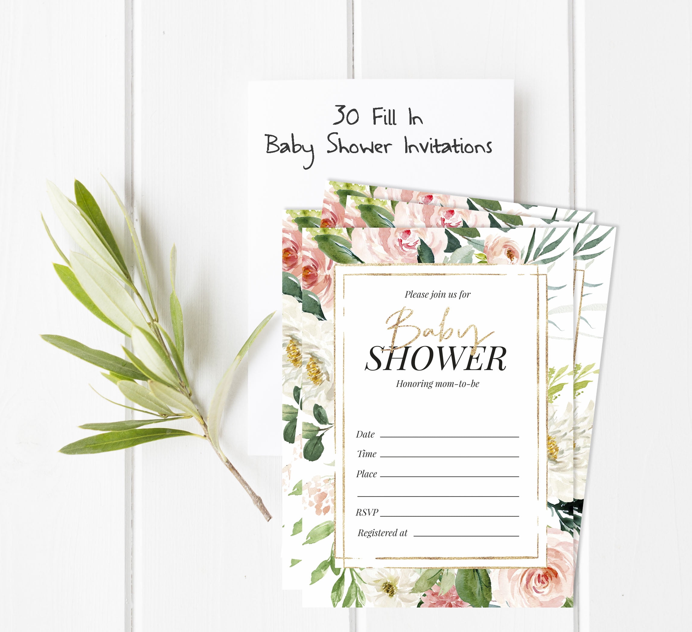 Inkdotpot Set Of 30Floral Baby Shower Invitations-Diaper Raffle Tickets And Baby Shower Book Request Cards Gender Neutral Invites Its A Boy Its A Girl