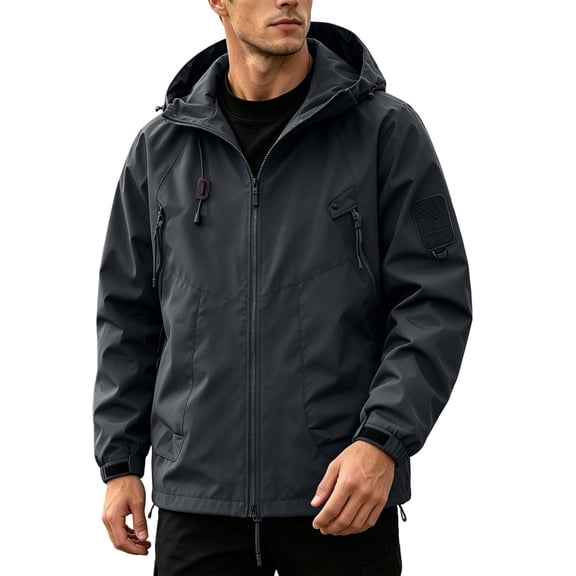 Ecqkame Rain Jackets for Men Lightweight Windproof Waterproof Hiking Hooded Jacket Long Sleeve Outdoor Cycling Casual Outerwear Black XXXL
