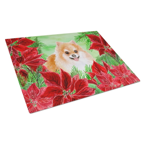 Caroline's Treasures Pomeranian #2 Poinsettas Glass Cutting Board Large