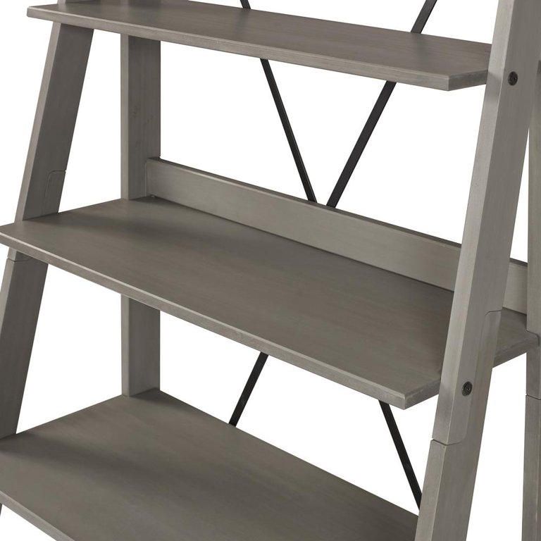 Walker Edison 68 Solid Wood Ladder Bookshelf - Grey