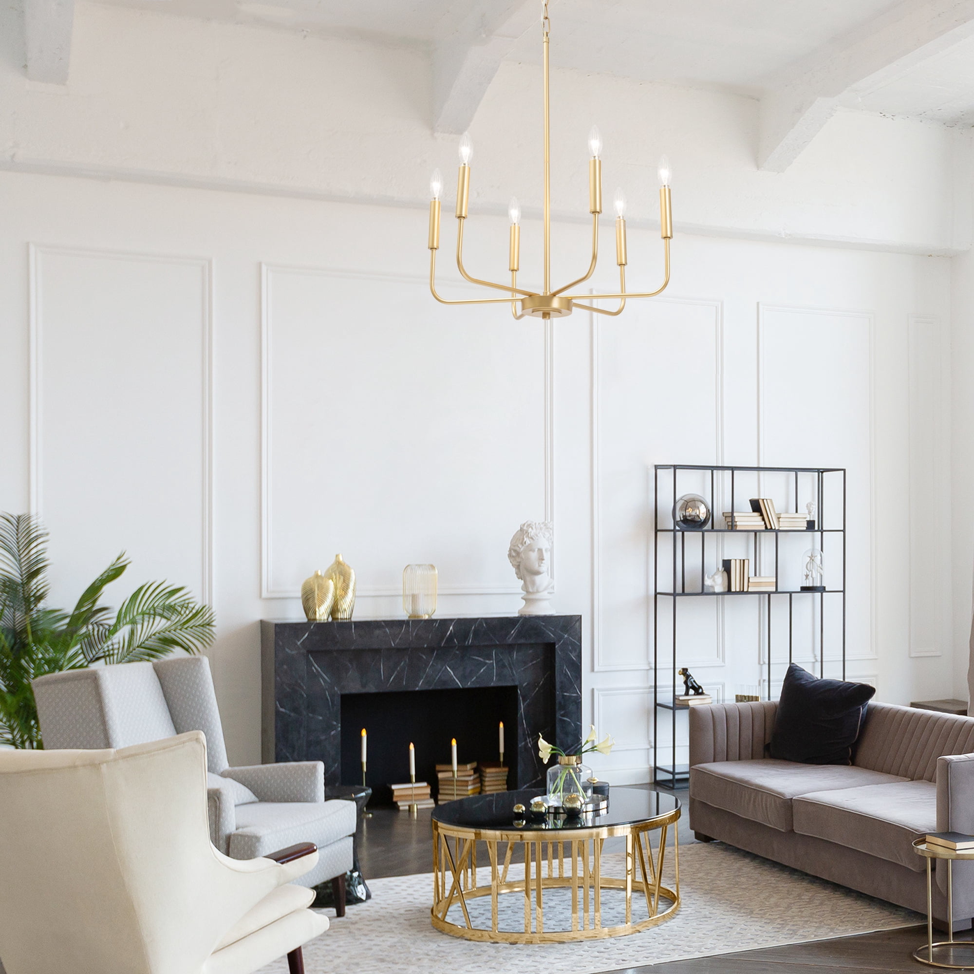 LNC Askrlessi 6-Light Matte Gold Modern/Contemporary Led Chandelier