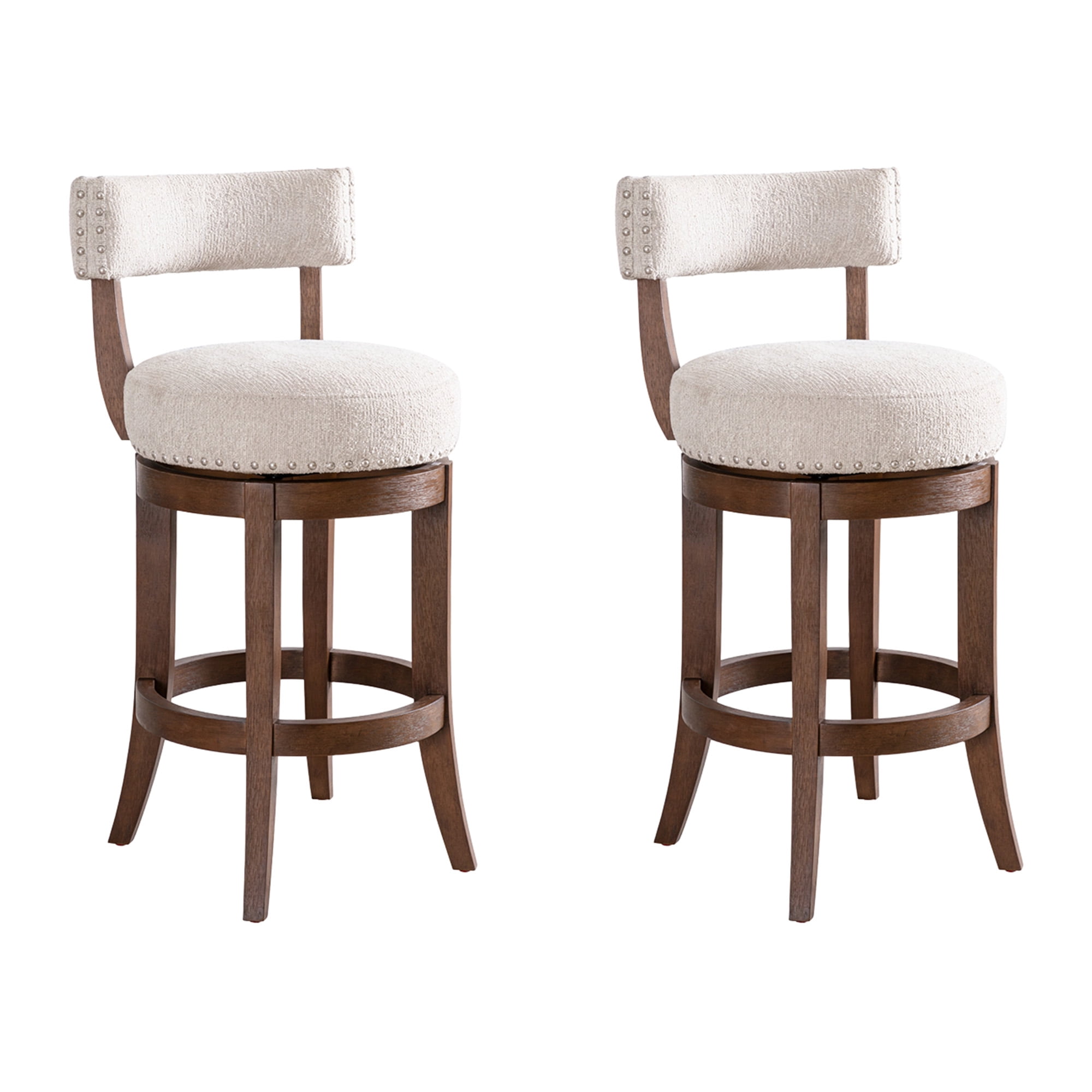 Mystic Brown Solid Wood Upholstered 26" Counter Height Swivel Barstool with Ancient Stone Fabric Seat - Set of 2
