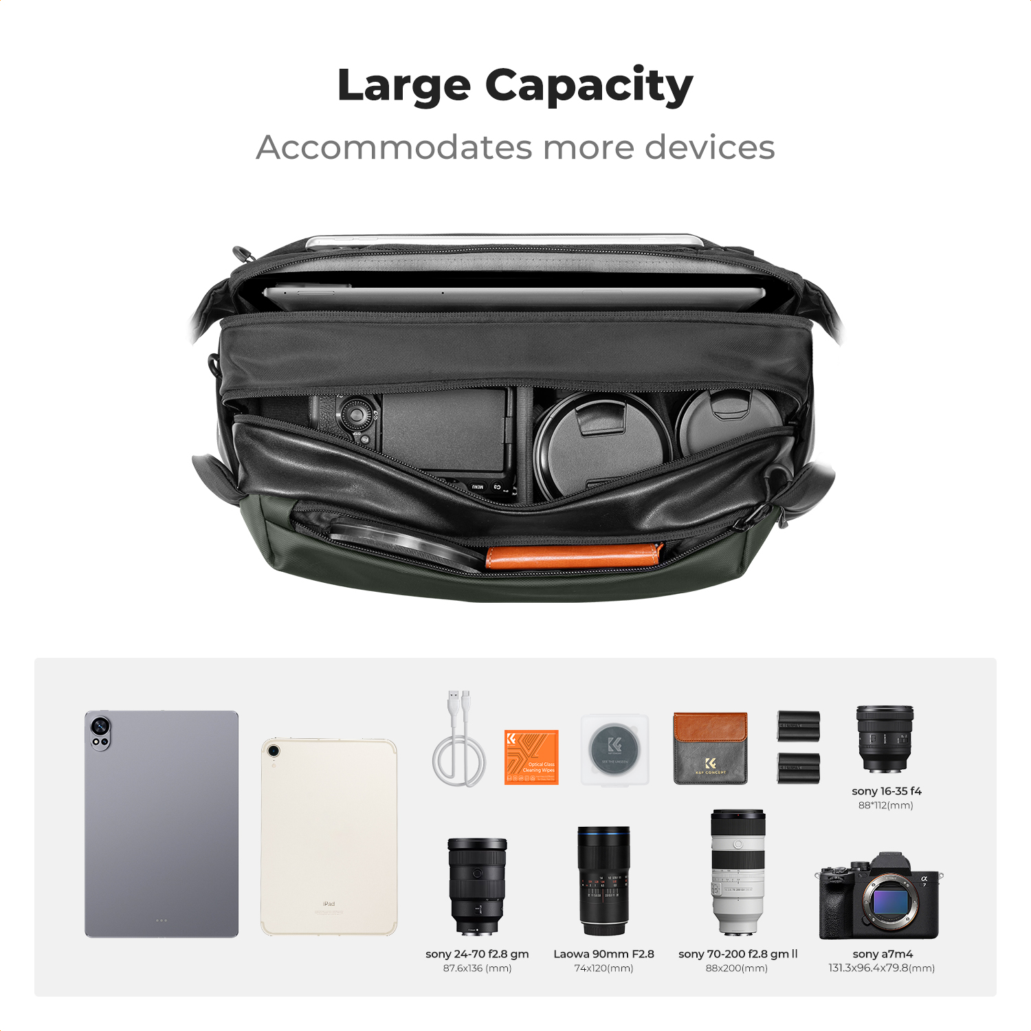 K&F CONCEPT 2 in 1 Sling Bag 12L Everyday Shoulder Bag & Multifunction Photography Crossbody Camera DSLR Backpack Portable Bag, Green