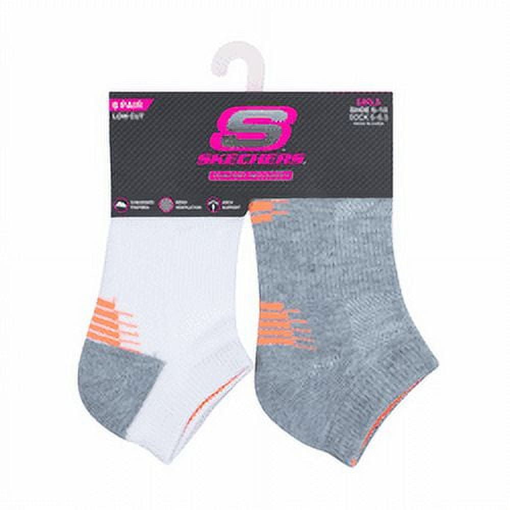 Skechers Kids Girls' 6 Pack 1/2 Terry Low Cut Socks, White/Grey, 5-6.5