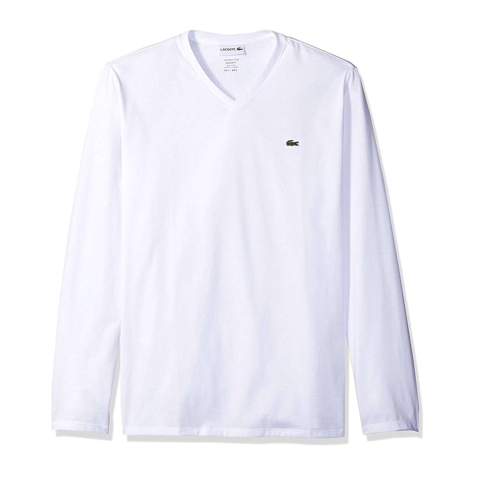 Lacoste Men's Long Sleeve 100% Pima Cotton V-Neck T-Shirt Basic Tee ...