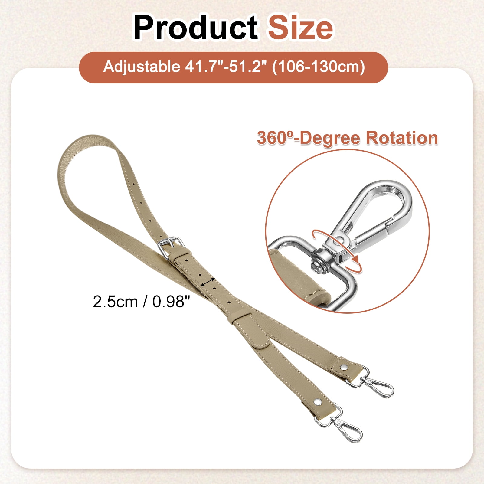 1" Genuine Leather Purse Strap for Bag (Apricot, Silver Buckle)