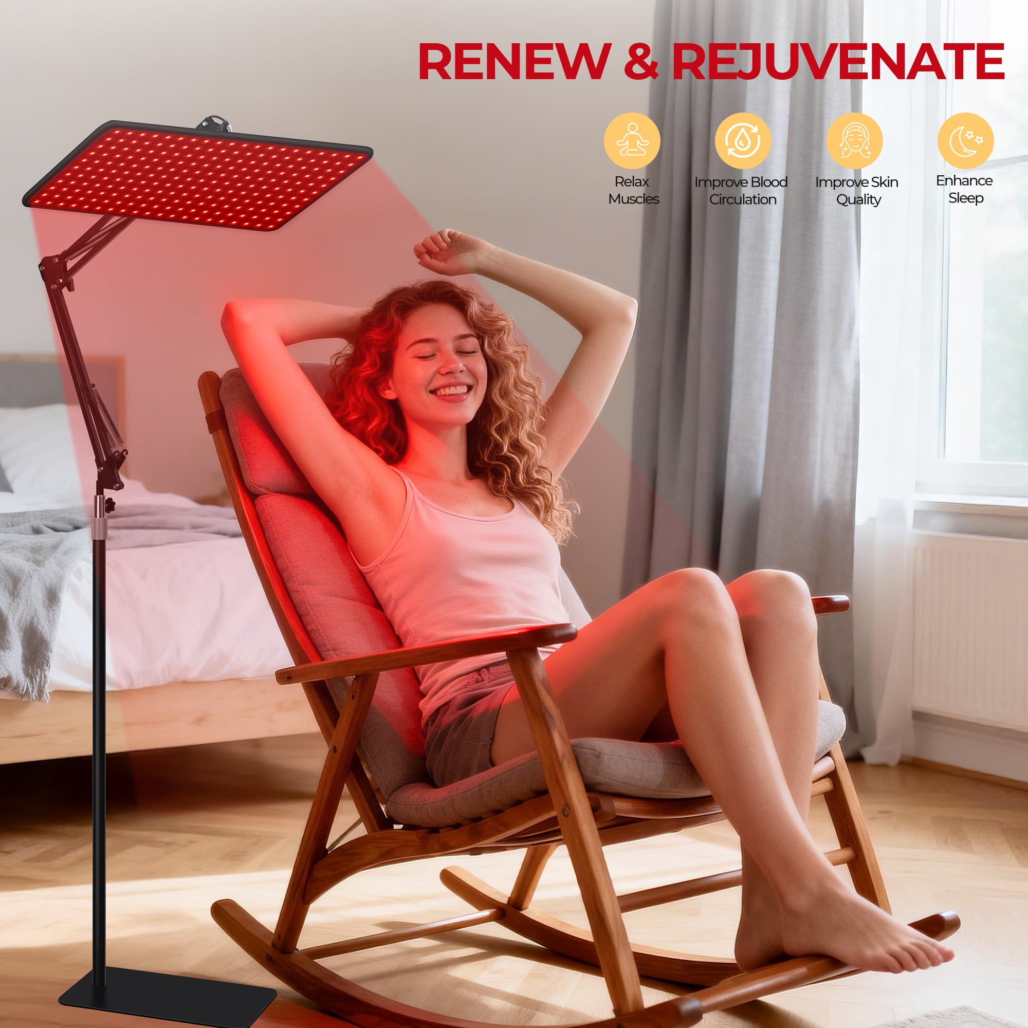 Morfone Red Light Lamp for Body Face,660nm 850nm 940nm Infrared Light device with Large Panel and Adjustable Stand, Gift for Women Mom Men, Black