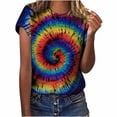 thumbnail image 2 of Qiopertar Blouse à Manches Courtes Col Rond Imprimé Teinture sur Nœuds Décontractée pour Femmes en Solde à Moins de 5$ en Solde, 2 of 9