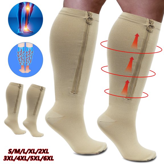 Plus Size Zipper Compression Socks 20-30 mmHg for Men and Women, Wide Calf S-6XL, Comfortable Cotton