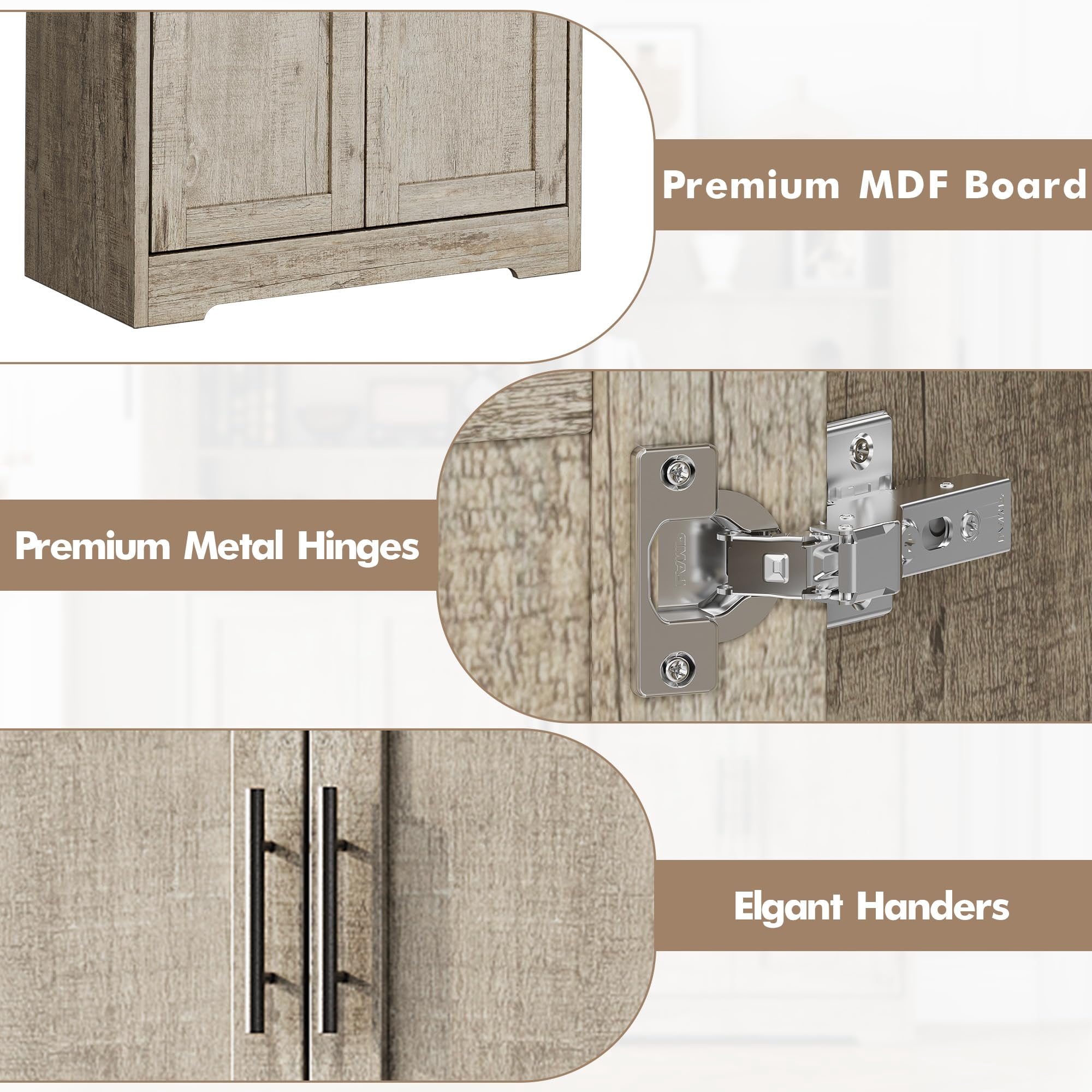 70" Kitchen Pantry Cabinet, Freestanding Storage Cabinet with 4 Doors and Shelves, Tall Large Wood Storage Cabinet for Bathroom, Dining Room