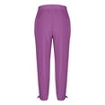 thumbnail image 6 of Ohufall Cotton Linen Pants for Women Fashion Casual Solid Color Drawstring Elastic Waist Trousers Loose Fit Beach Pants, 6 of 7