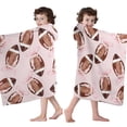 thumbnail image 4 of Pink Footballs with Bows Pattern Hooded Bath Towel，60"x35" for Ages 3 To 12 Kids, Quick Dry Lightweight Soft Microfiber Hood Beach Towel Cover Up for Kids, 4 of 7