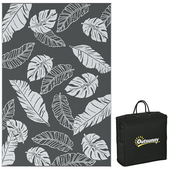 Reversible Outdoor RV Rug, 6' x 9' Patio Floor Mat, Grey and White