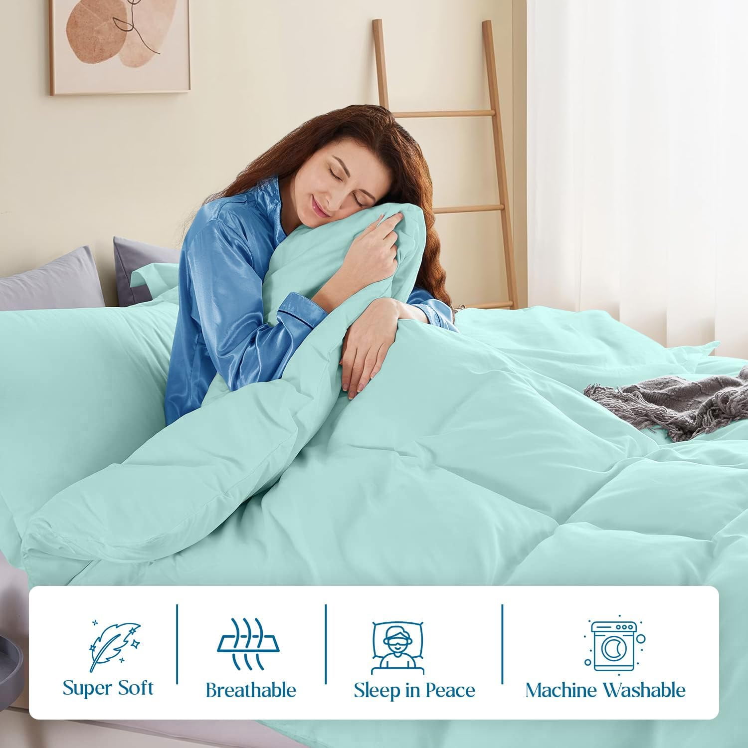VEGAS HOTEL COLLECTION Classic Egyptian Cotton 1-Piece Duvet Cover { Zippered Closure } 1000 Thread Count- Fabulous Solid Looking Color Aqua Blue - Full Size