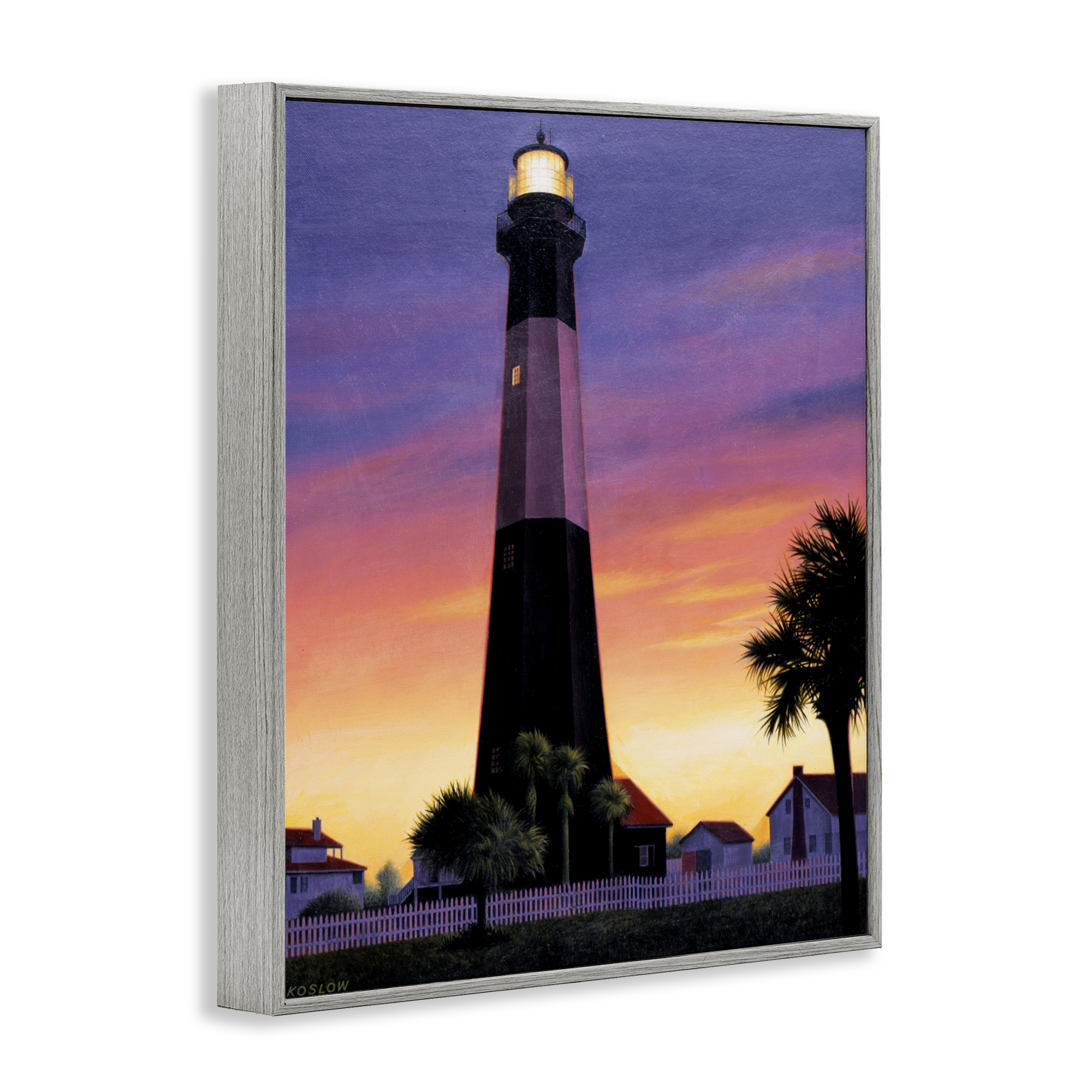 Georgia Tybee Island Lighthouse Gray Framed Giclee Art, design by Wind River Studios