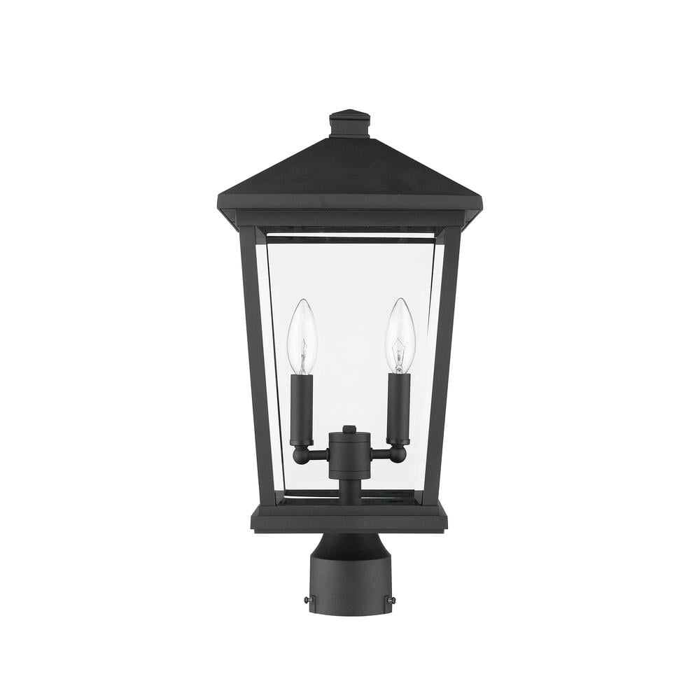 Z-Lite Beacon 2 Light 20" Glass Aluminum Outdoor Lamp Post Fixture in Black