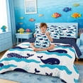 thumbnail image 3 of Manfei Cartoon Whale Twin Bedding Sets for Kids Boys and Girls, Sea Animal Bedding Comforter Set, Navy Reversible 7pcs, 3 of 6
