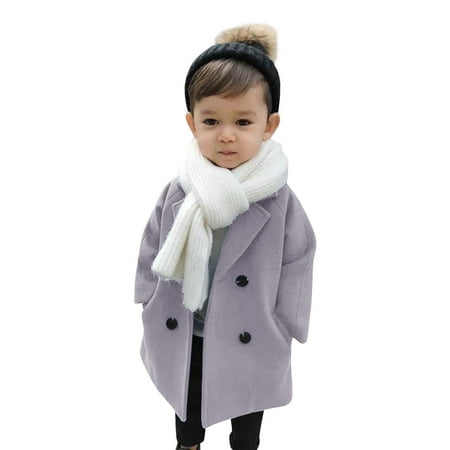 

Toddler Kids Baby Girls Boys Plaid Solid Color Coat Elegant Notched Collar Double Jacket Wool Coat Trench Coat