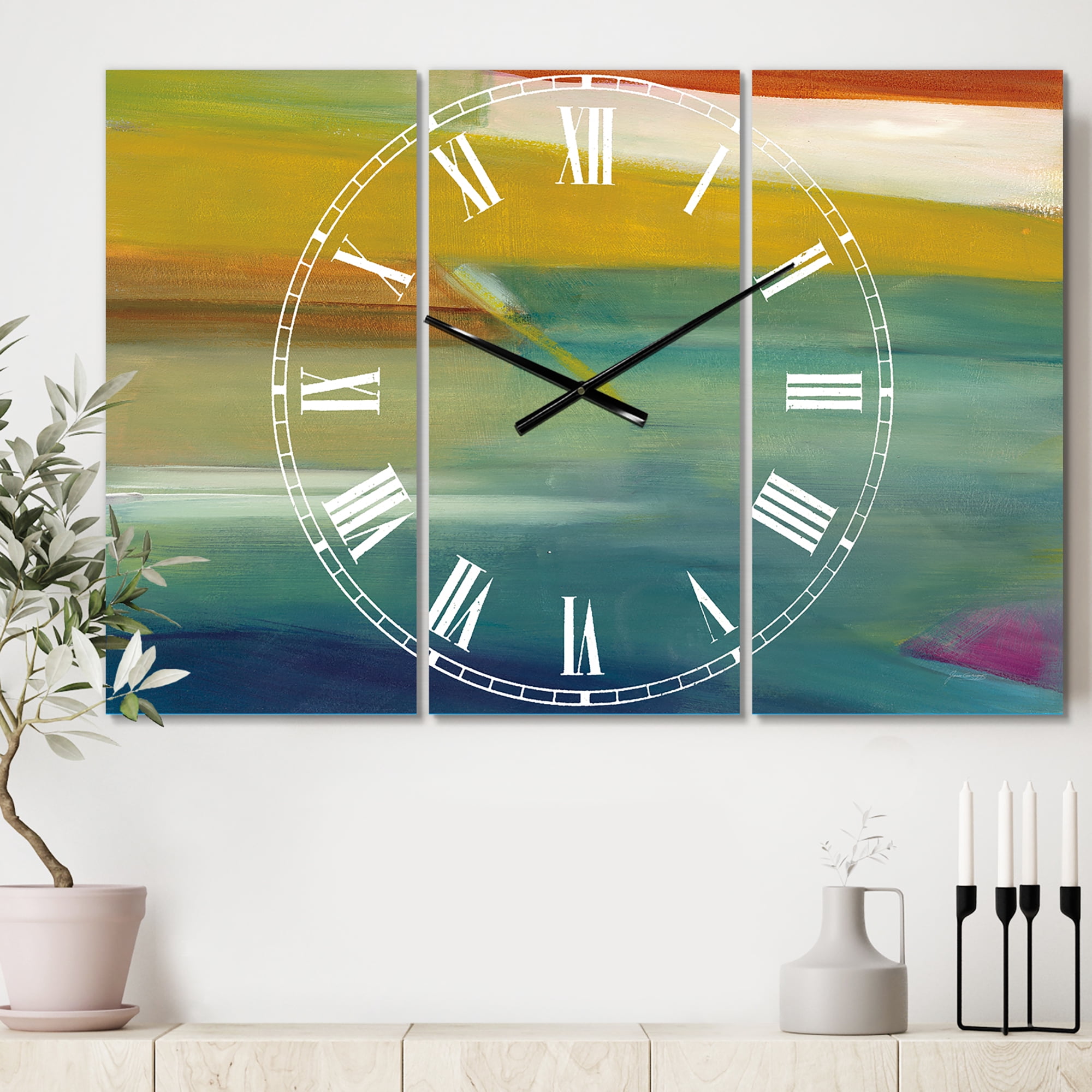 Designart 'Waterpainting Impression of Indigo And Green' Farmhouse Wall Clock