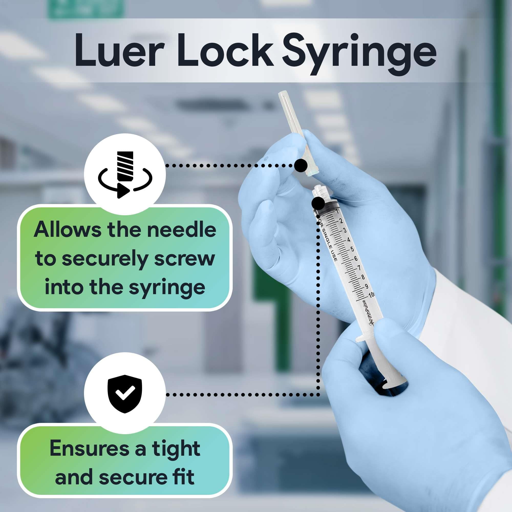 FifthPulse 10 ml Syringe without Needle - 25 Pack of Disposable Syringes - Good for Medical, Scientific Lab, Home Use, and More - Sterile Luer Lock Syringes