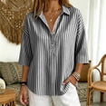 thumbnail image 5 of Qgtaibl Womens Striped Tunic Tops Trendy 3/4 Length Sleeve Lapel Half Button Down Shirts Lightweight Loose Fit Casual Blouse Black XL, 5 of 7