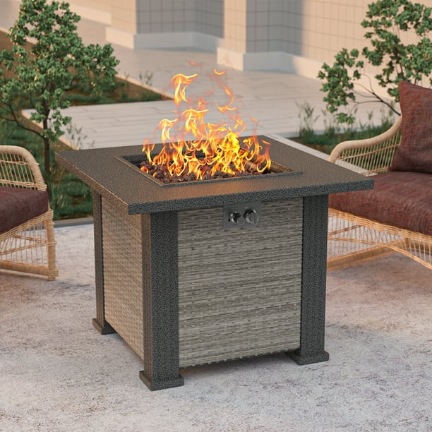 28in Gas Fire Pit Table Outdoor 50 000 Btu Wicker Patio Propane For Garden Backyard Picnic All Weather Com 28in Gas Fire Pit Table Outdoor, Propane Fire Pit Coffee Table Outdoor