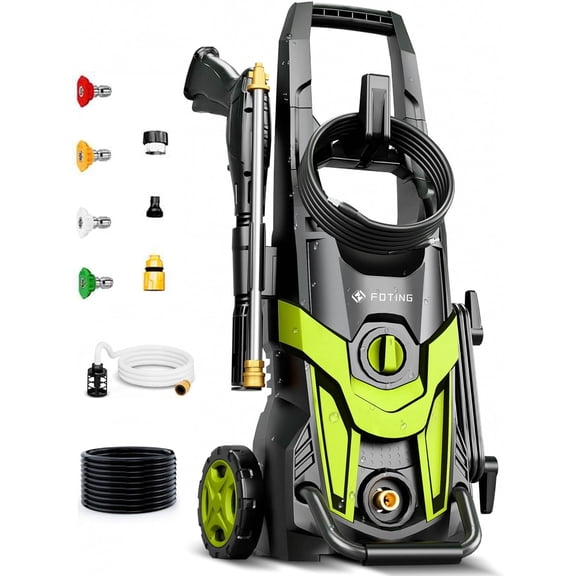 FOTING 4400 PSI at 2.8 GPM 14 Amps Corded Electric Hot Water Pressure Washers, Quick Connect Tips,Green