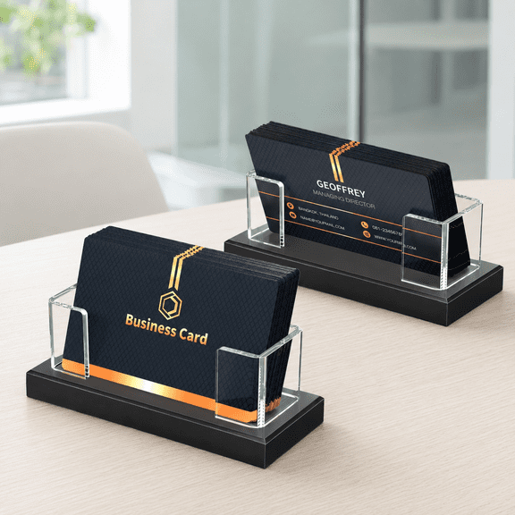 NIUBEE Acrylic Business Card Holder, Clear Business Cards Stand for Desk, Business Card Display Stand Organizer for Office, 2 Pieces