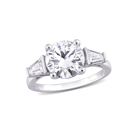 3.05 Carat (Ctw) Lab-Created Three-Stone Moissanite Engagement Ring in Sterling Silver for Women