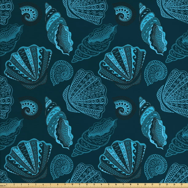 Scallop Fabric by The Yard, Repetitive Seashell Aquatic Underwater Sea Creatures Pattern