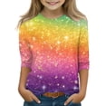 thumbnail image 2 of Girls 3/4 Sleeve Tops Round Neck Loose Shirt, Sparkle Ombre Print Summer Blouse 5-16Y, 2 of 5