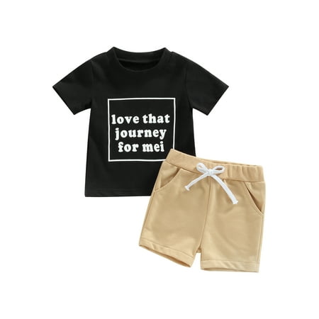 

Meihuida Baby Boys Summer Outfits Letter Print Short Sleeve T-shirt and Stretch Casual Shorts Set