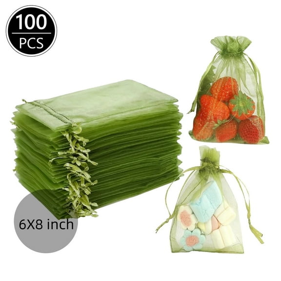 Military Green Organza Drawstring Bags Pack of 100 for Gifts 15x20cm