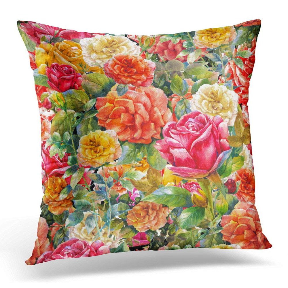 CMFUN Colorful Flower Vintage Floral with of Roses Green Abstract Throw Pillow Case Pillow Cover