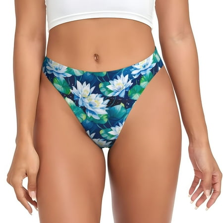 Rateoe Blue Lotus Flower Pattern Seamless Women Underwear Thongs No Show Ladies Thong No Line Breathable Comfortable Panties Undies for Women-3X-Large