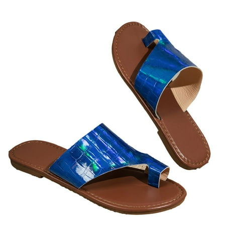

Funicet Slides for Women Women Flats Flip Flops Open Toe Comfortable Shoes Non-Slip Causal Sandals Blue 37