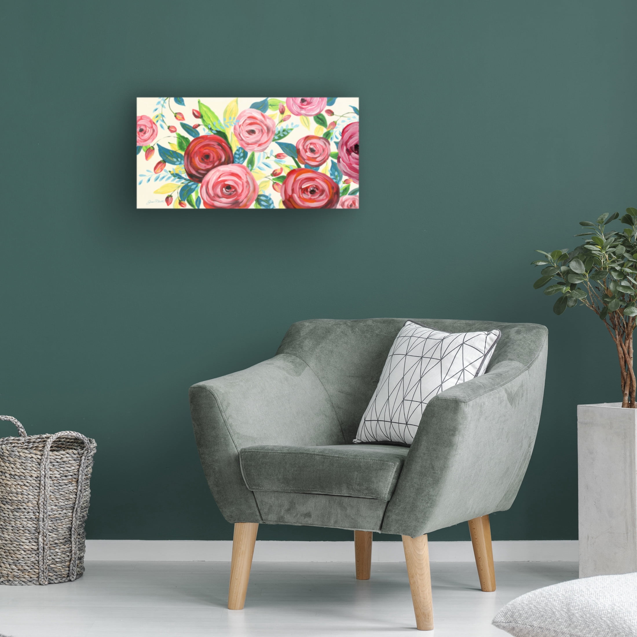Canvas Wall Art - Jean Plout 'Elegant Rose Garden' Wall Art for Living Room, Bedroom, or Office Décor by Trademark Fine Art - 24 x 12 Inches