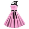 thumbnail image 4 of Jamsmile Womens Rockabilly Dress Summer Halter Polka Dot Strapless High Waist Vintage Hanging Neck Dress, 4 of 5