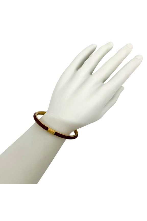 Pre-Owned GUCCI GG Logo Leather Bangle Bracelet in Gold and Red 36513 (Good)