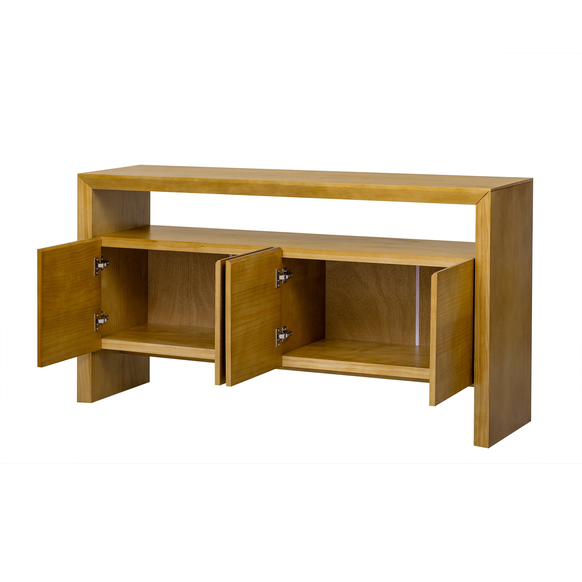 Euroco 60" Sideboard Buffet Cabinet with Storage, Solid Wood Coffee Bar Station Table with 4 Doors and Open Shelf for Living Room,Hallway,Natural